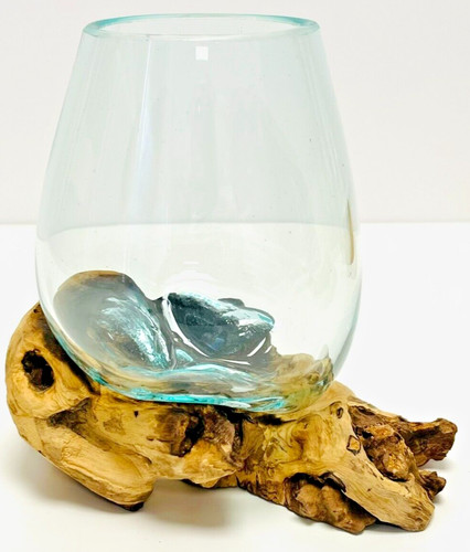 Molten glass bowl wood - glass, on